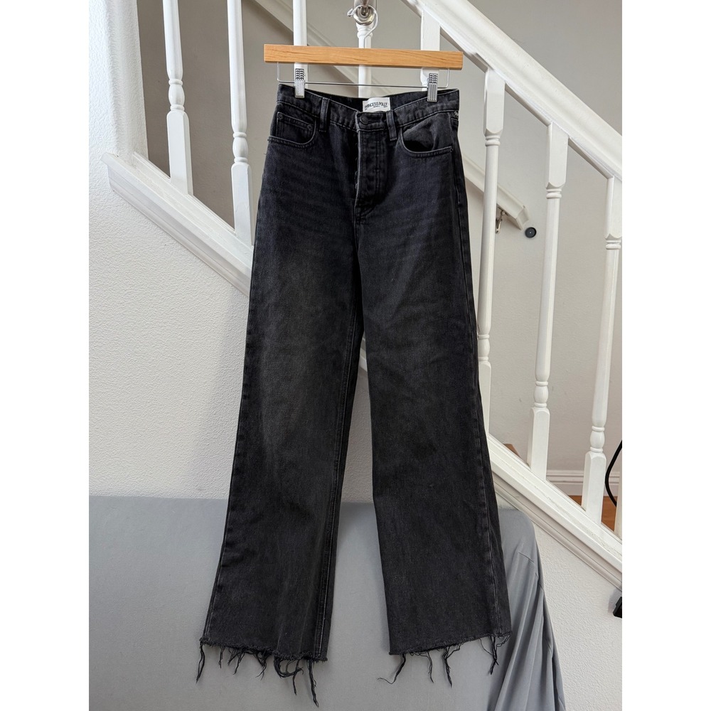 Princess‎ Polly Black High Waisted Wide Leg Raw Hem Jeans US 0 AU/UK 4 EU 32